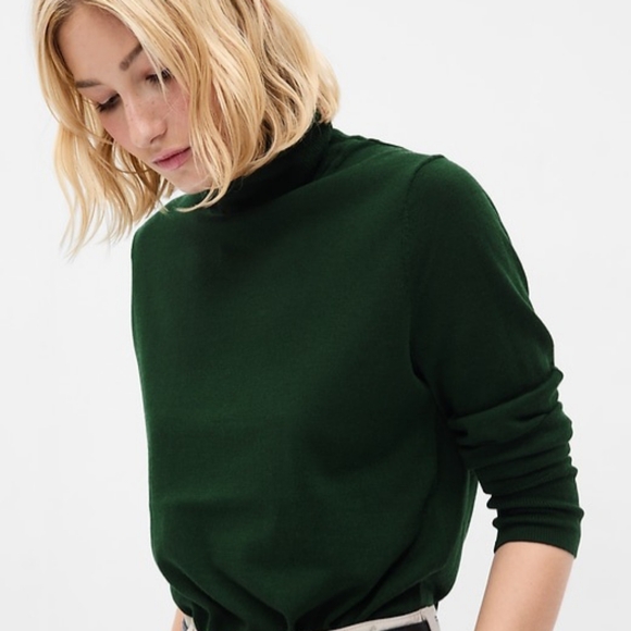 GAP Women Forest Green 100% Merino Wool Turtleneck Sweater Large New With Tag - Picture 4 of 6
